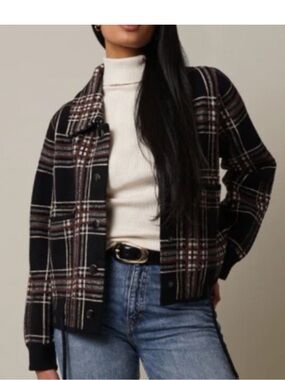 Cyrus Womens Plaid Button Shacket Fall Cozy Full Zip Jacket, Size XL